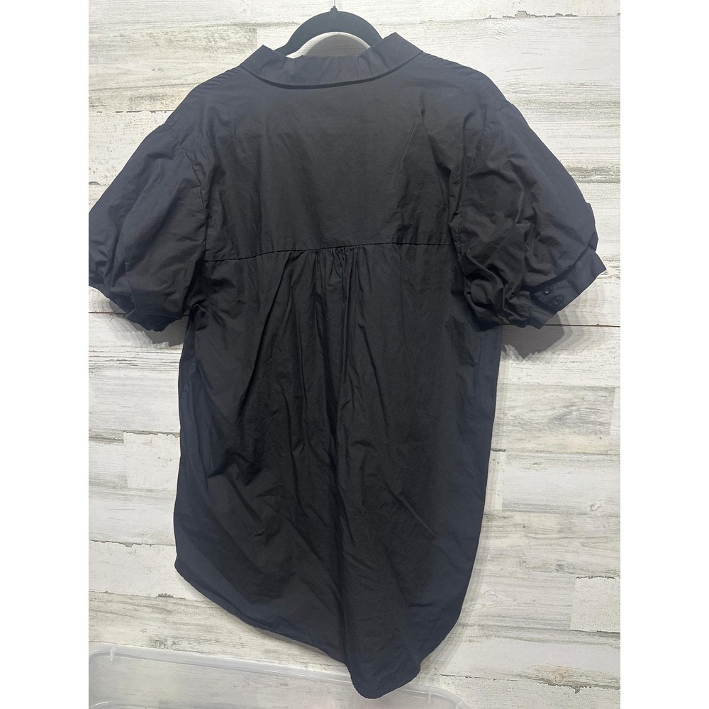 Gaudie Button Down Top Womens M Black Puff Sleeve Cotton Poplin EUC - Picture 4 of 4